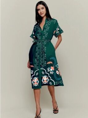 Tucker Emerald Green Floral-Print Midi Shirt Dress